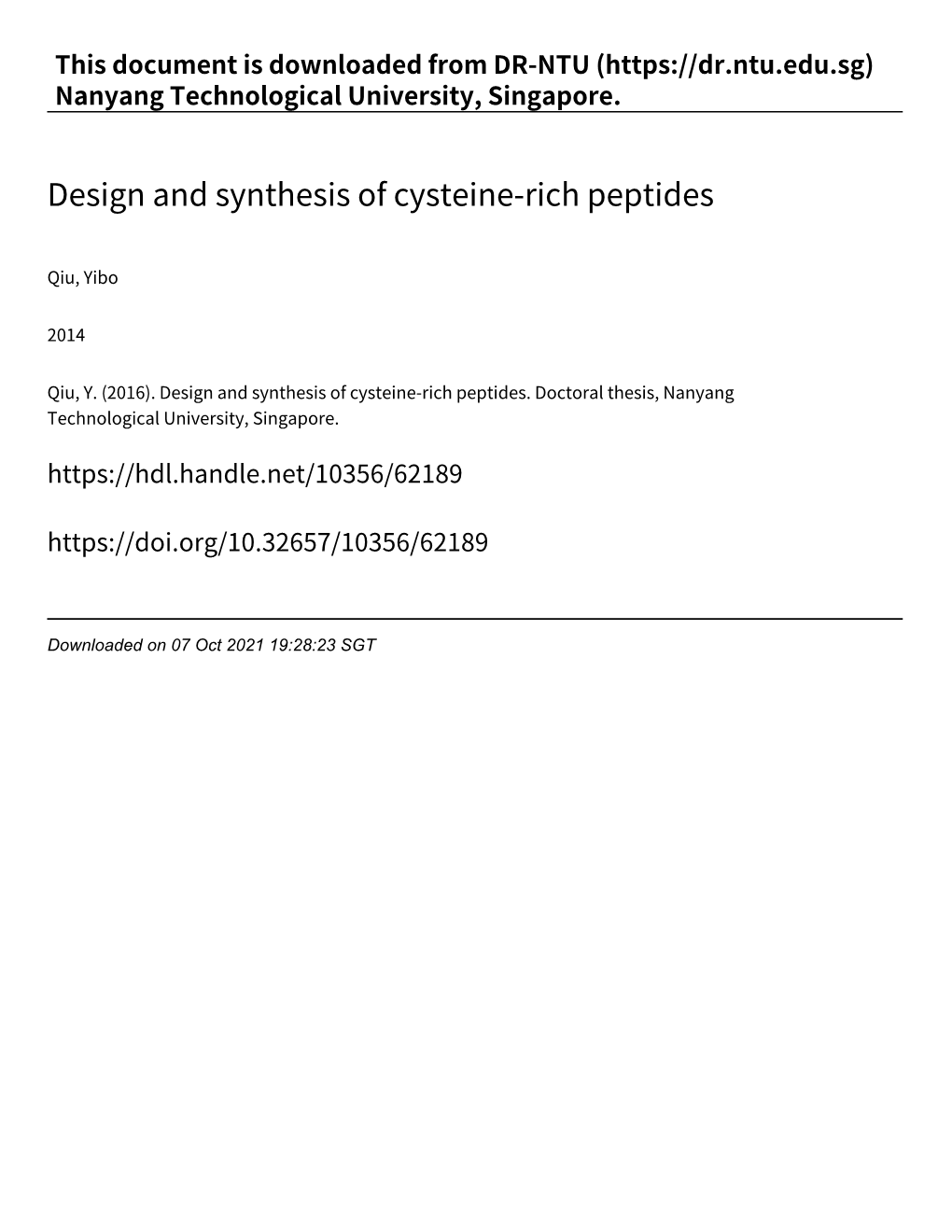 Design and Synthesis of Cysteine‑Rich Peptides