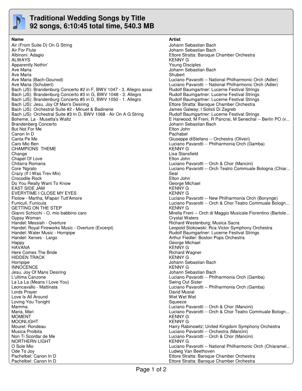 Traditional Wedding Songs by Title 92 Songs, 6:10:45 Total Time, 540.3 MB