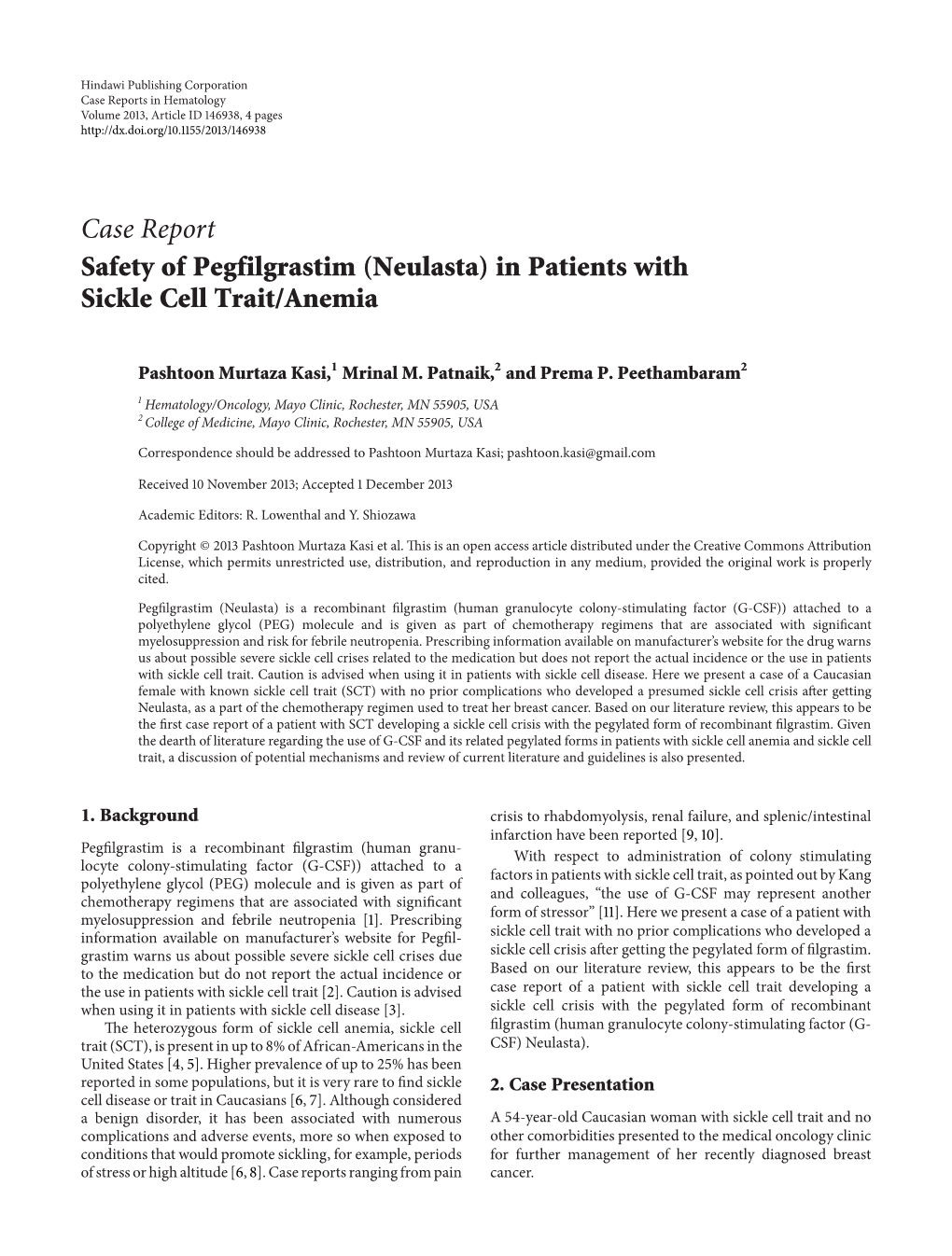 Safety of Pegfilgrastim (Neulasta) in Patients with Sickle Cell Trait/Anemia