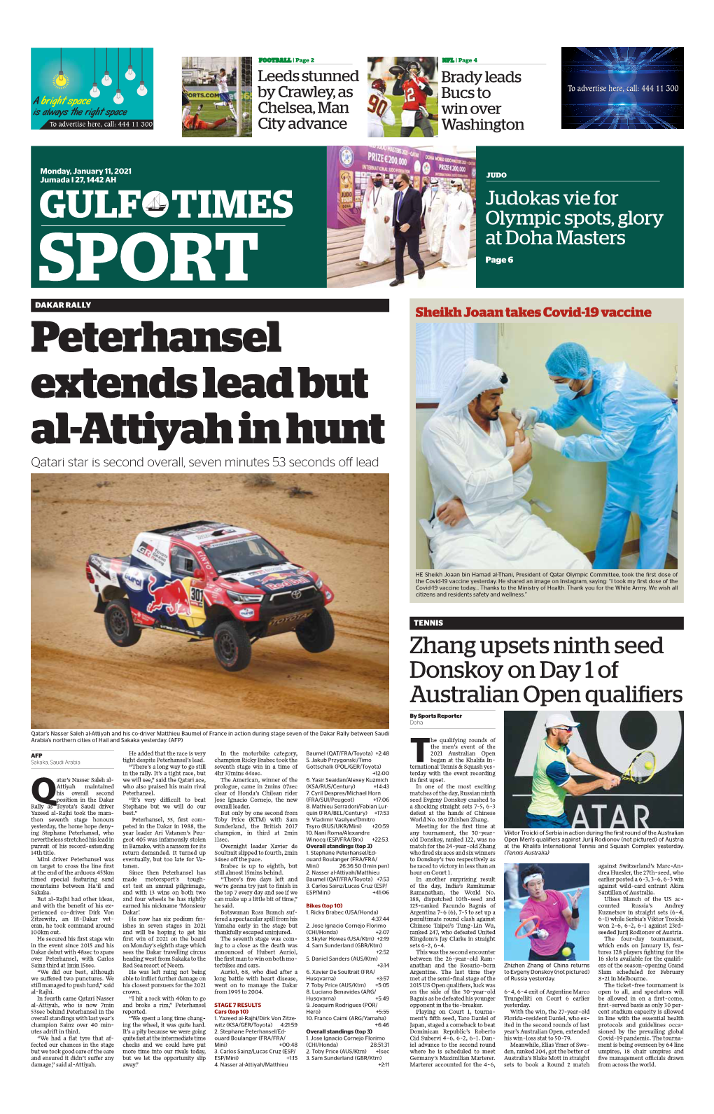 Peterhansel Extends Lead but Al-Attiyah in Hunt Qatari Star Is Second Overall, Seven Minutes 53 Seconds Off Lead