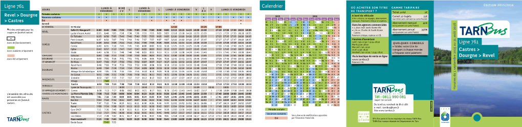 Ligne 761 Castres > Dourgne > Revel Ligne 761 Calendrier