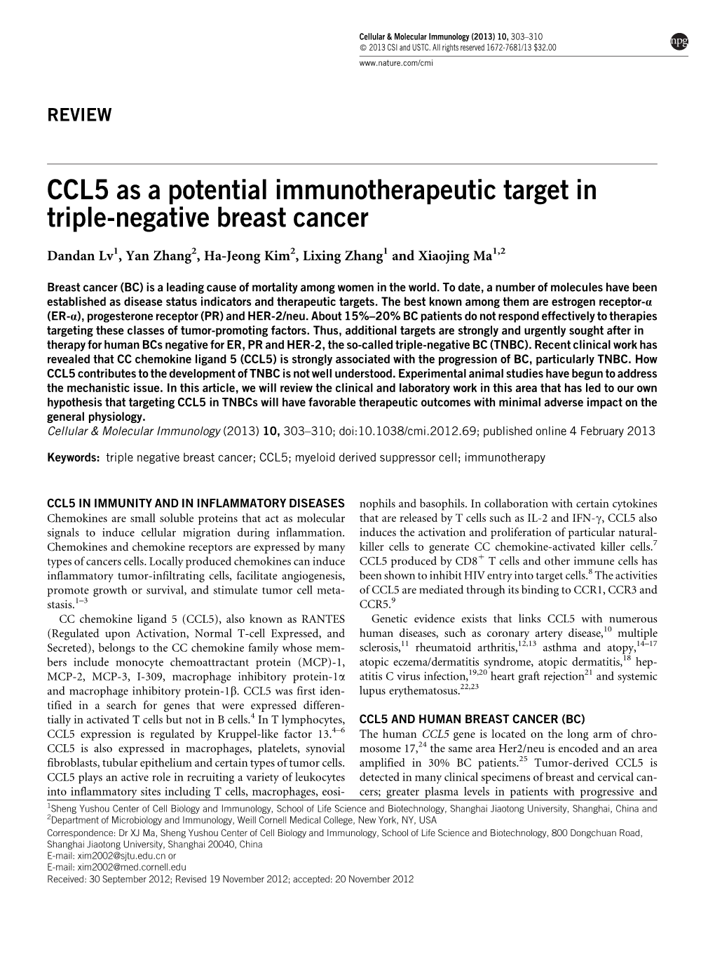 CCL5 As a Potential Immunotherapeutic Target in Triple-Negative Breast Cancer