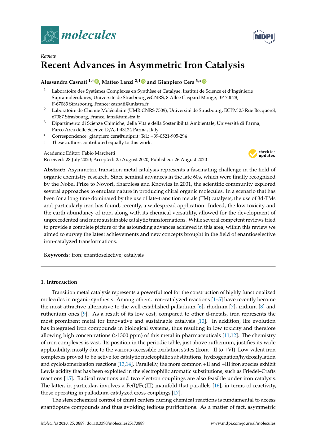 Recent Advances in Asymmetric Iron Catalysis