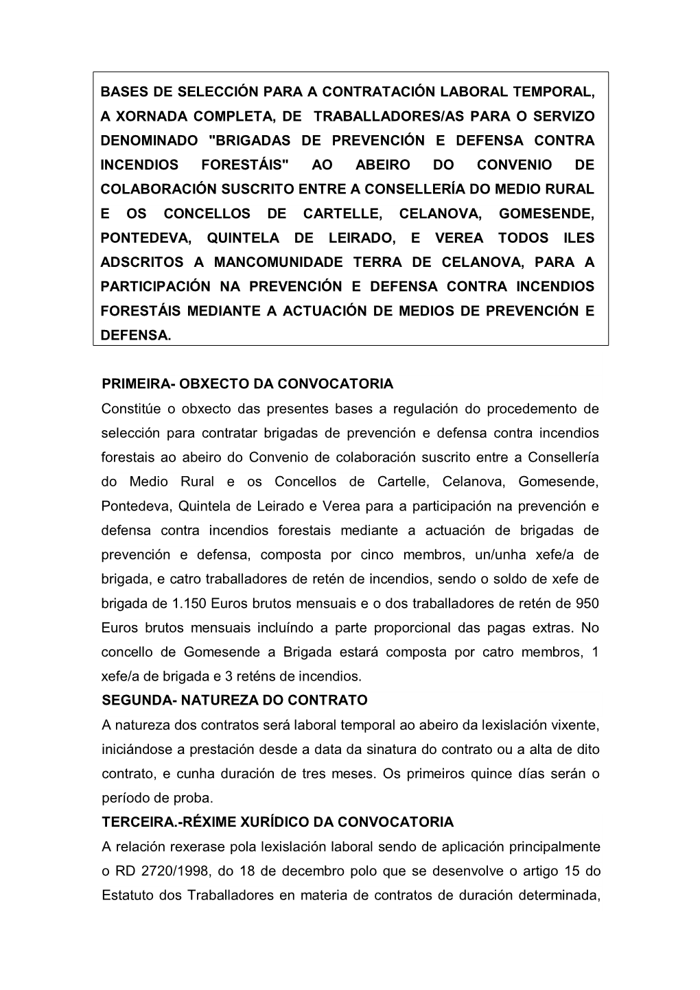 Bases De Selección Para a Contratación Laboral