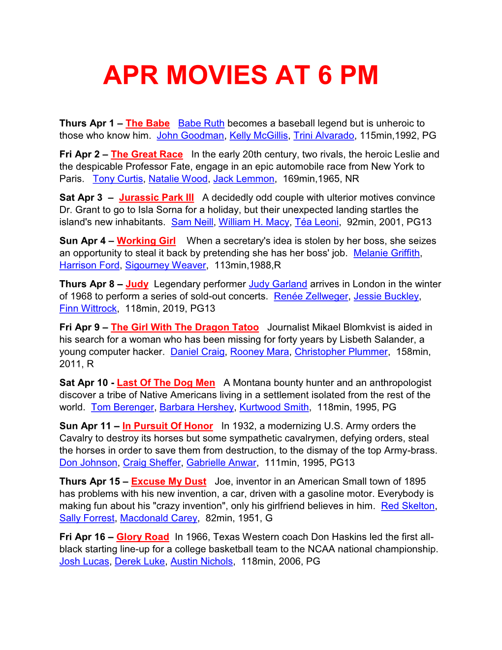 Apr Movies at 6 Pm