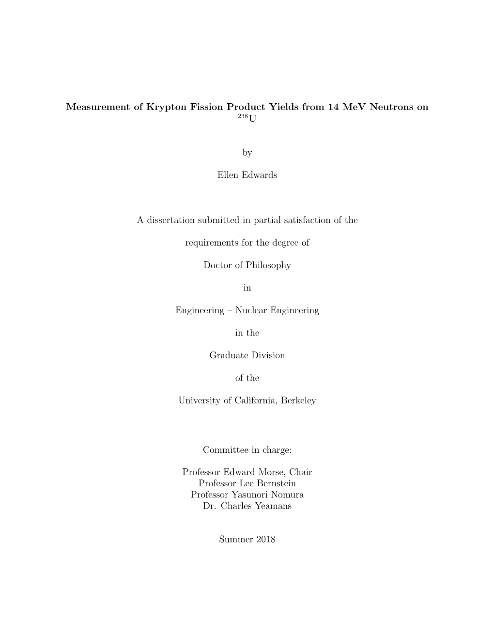 Measurement of Krypton Fission Product Yields from 14 Mev Neutrons on 238U