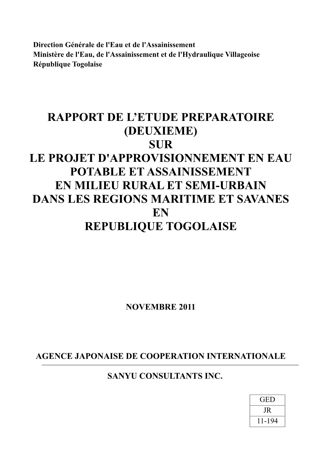 (Deuxieme) Sur Le Projet D'approvisionnement En Eau