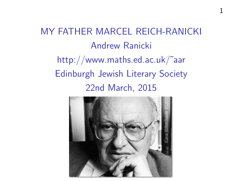 My Father, Marcel Reich-Ranicki