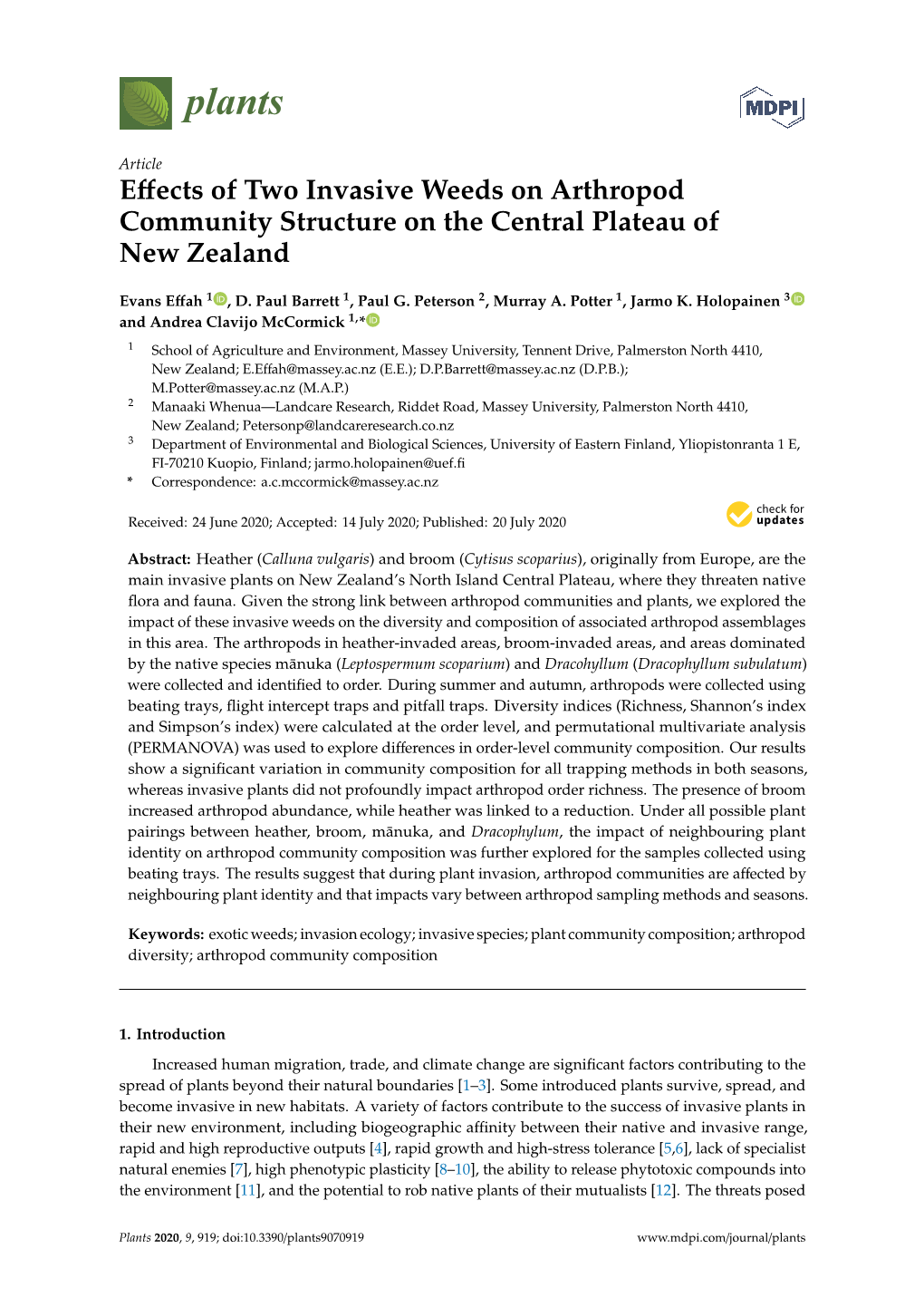 Effects of Two Invasive Weeds on Arthropod Community