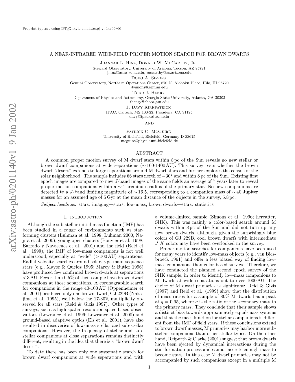 Arxiv:Astro-Ph/0201140V1 9 Jan 2002