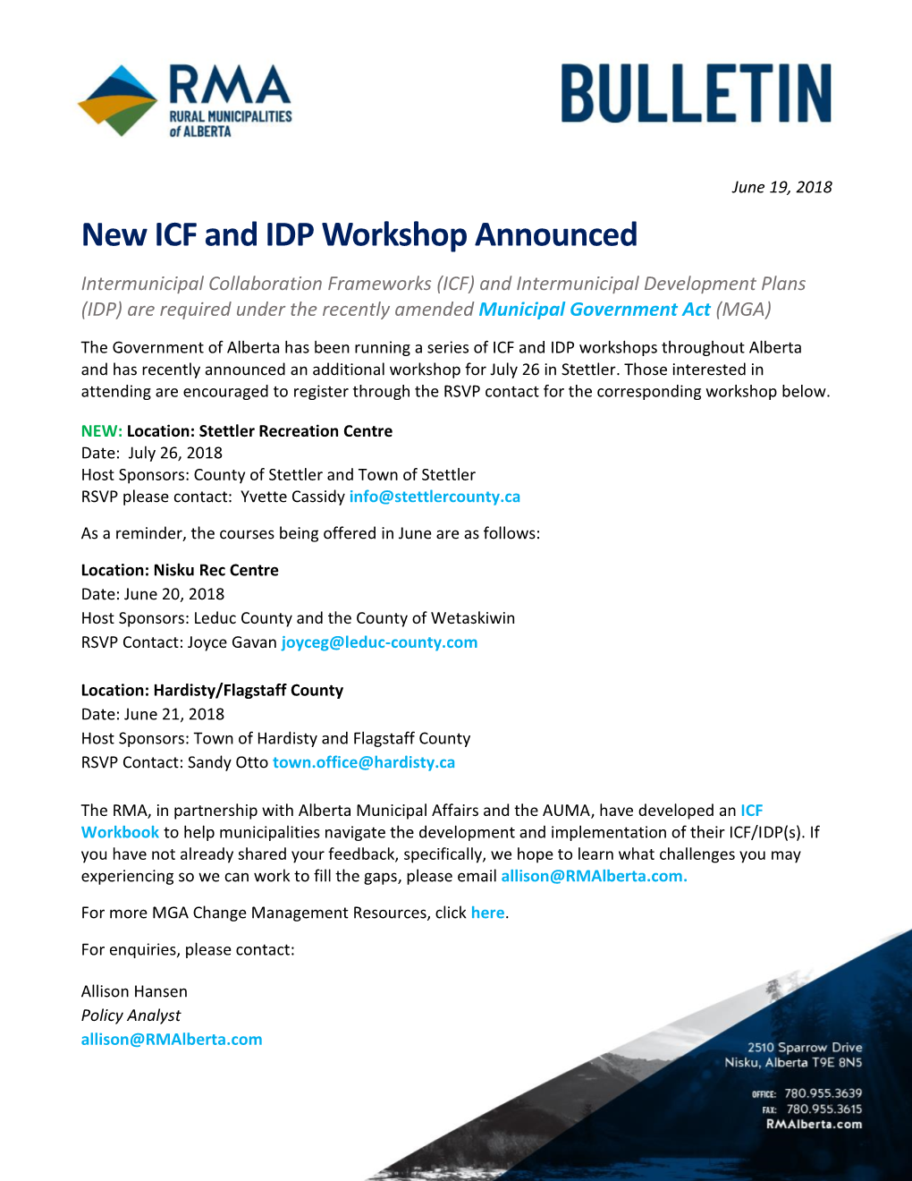 New ICF and IDP Workshop Announced