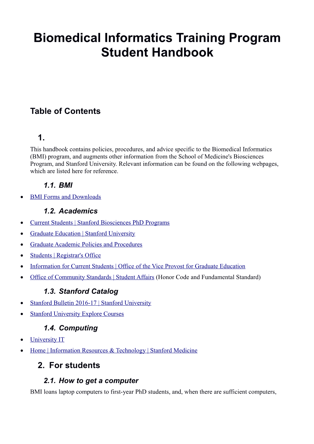 Biomedical Informatics Training Program Student Handbook