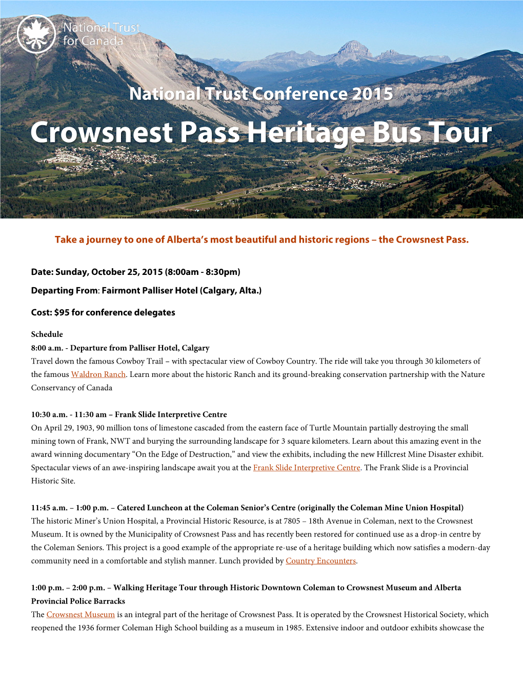 Crowsnest Pass Heritage Bus Tour