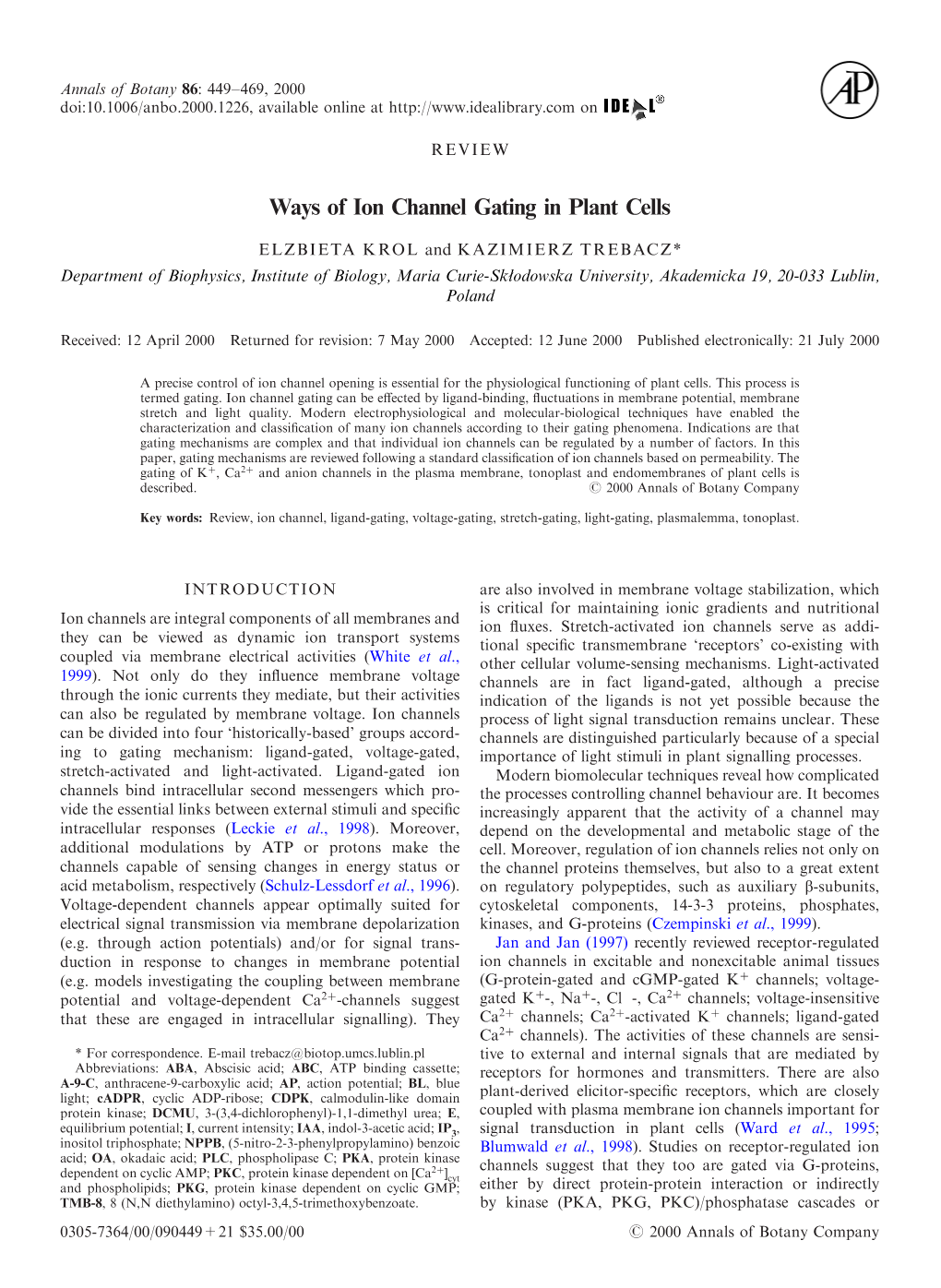 Ways of Ion Channel Gating in Plant Cells