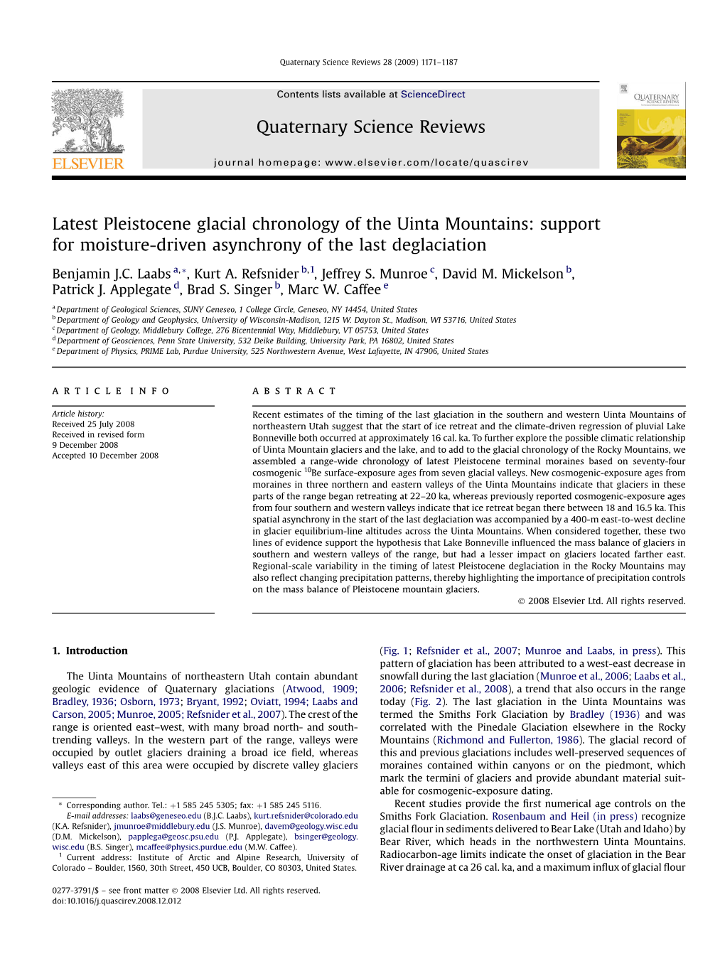 Latest Pleistocene Glacial Chronology of the Uinta Mountains: Support for Moisture-Driven Asynchrony of the Last Deglaciation