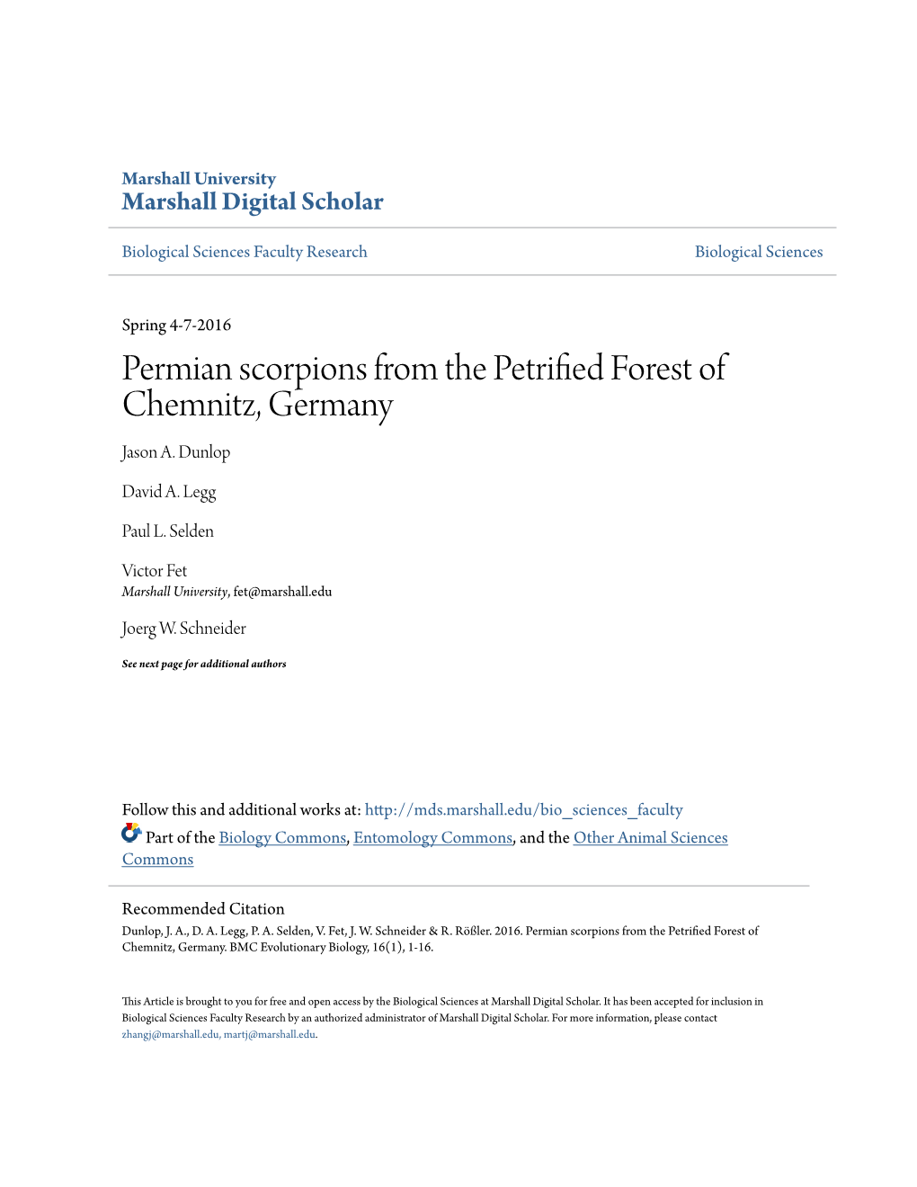 Permian Scorpions from the Petrified Forest of Chemnitz, Germany