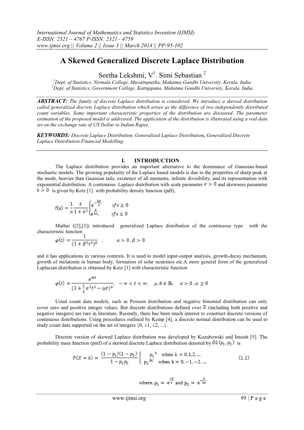 A Skewed Generalized Discrete Laplace Distribution Seetha Lekshmi, V1