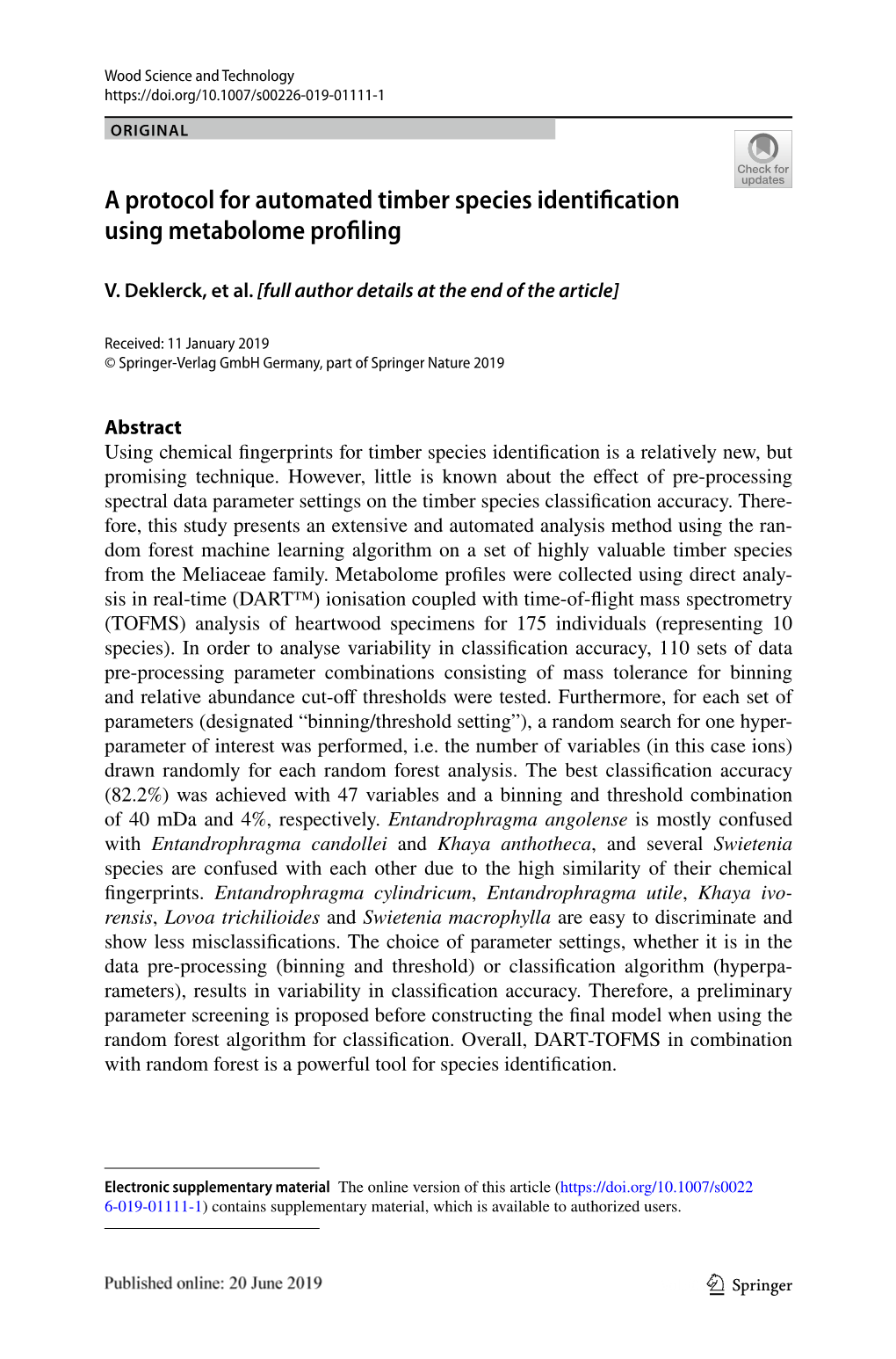 A Protocol for Automated Timber Species Identification Using