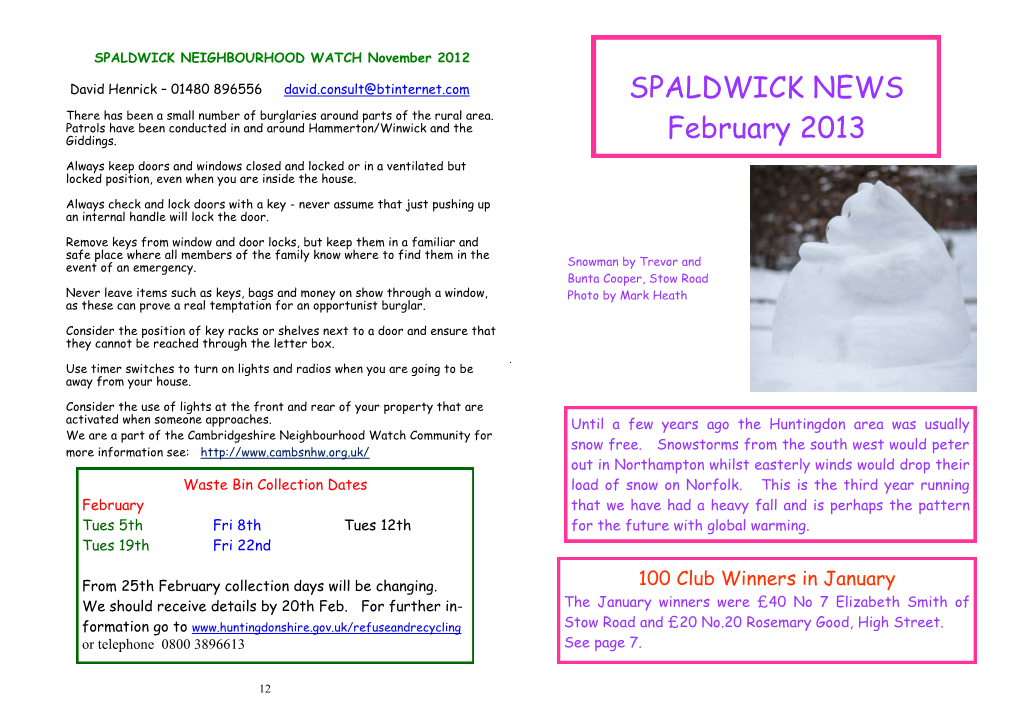 SPALDWICK NEWS February 2013