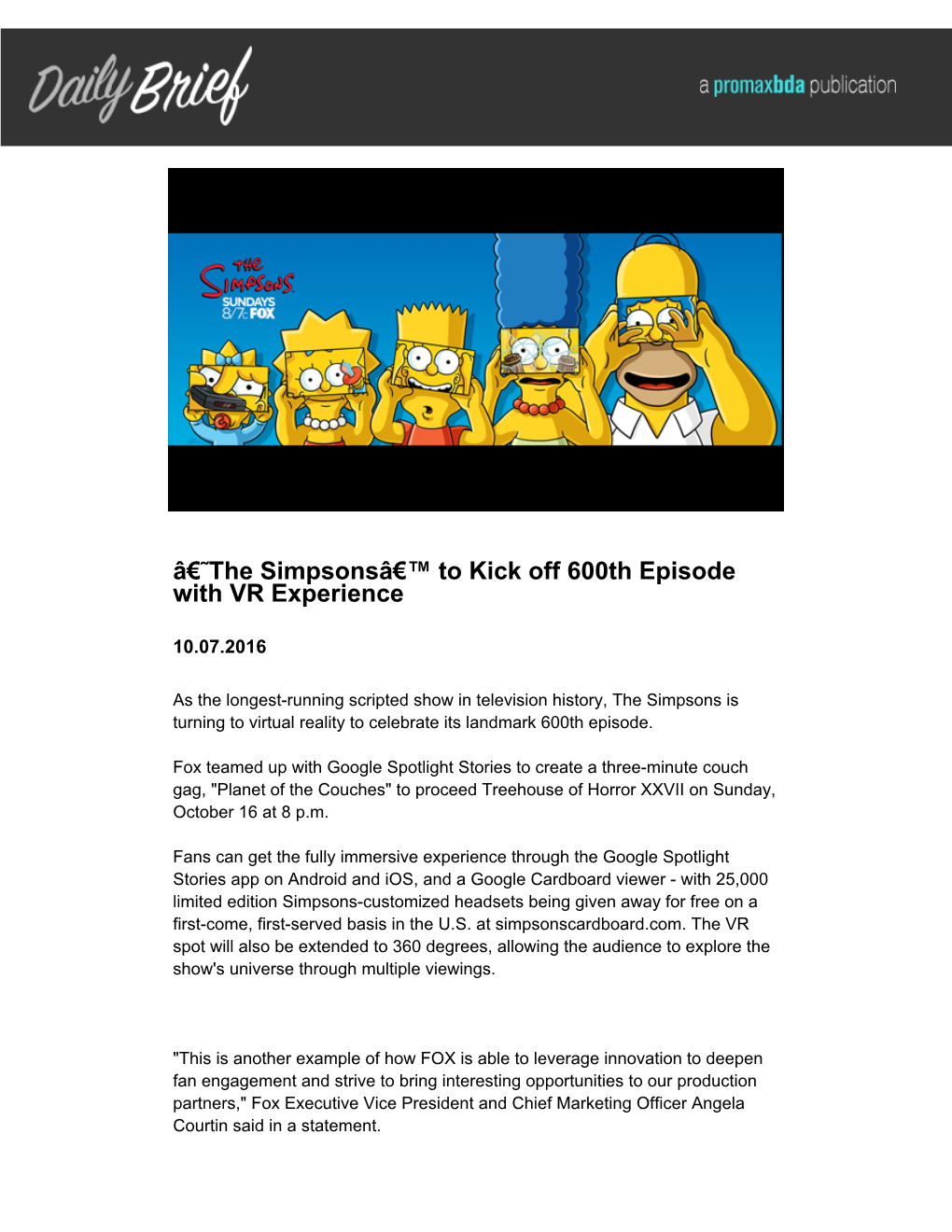 Â€˜The Simpsonsâ€™ to Kick Off 600Th Episode with VR Experience