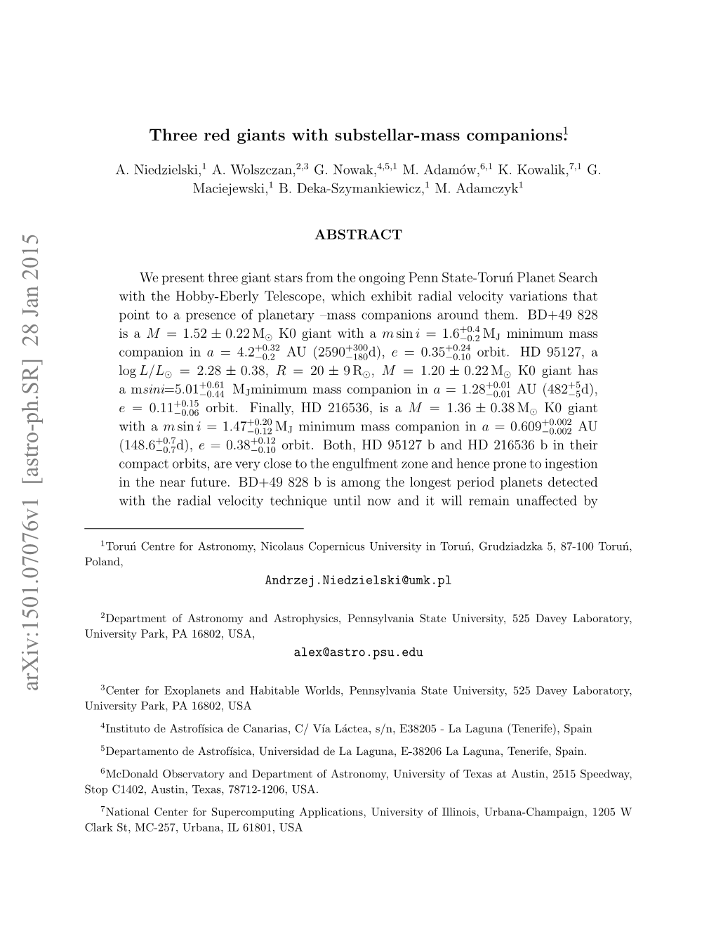 Three Red Giants with Substellar-Mass Companions.1