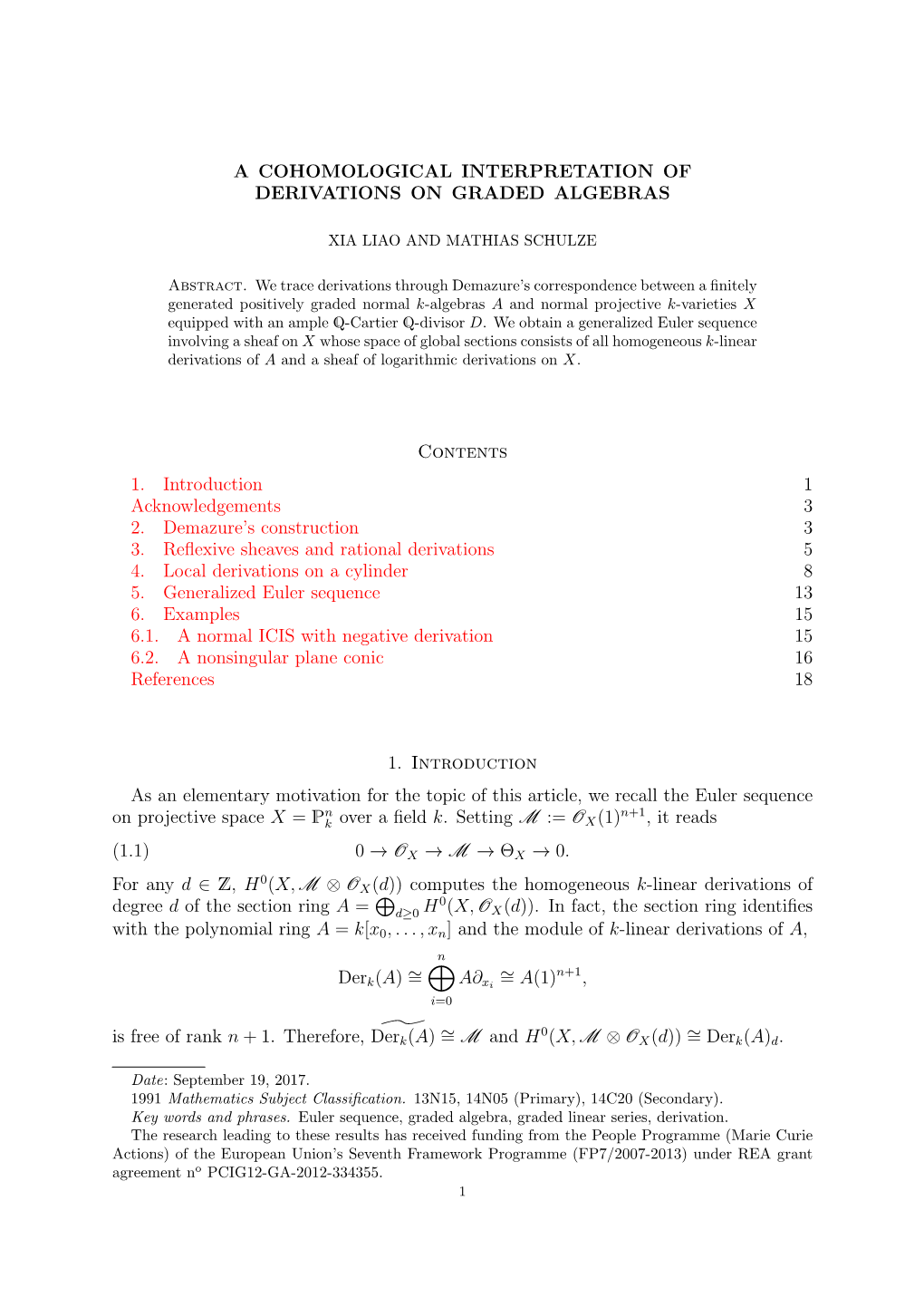 A Cohomological Interpretation of Derivations on Graded Algebras