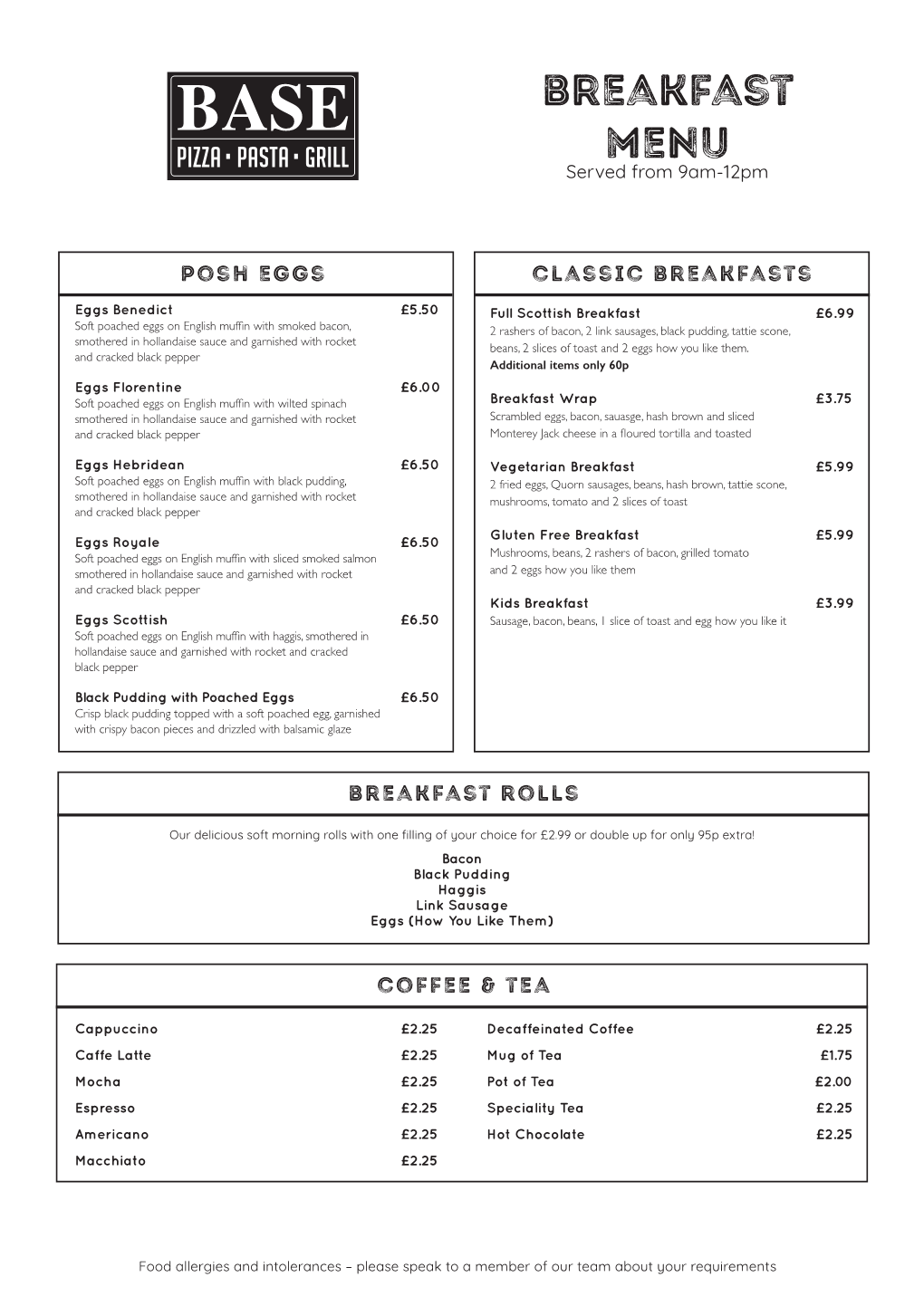 Breakfast Menu Served from 9Am-12Pm