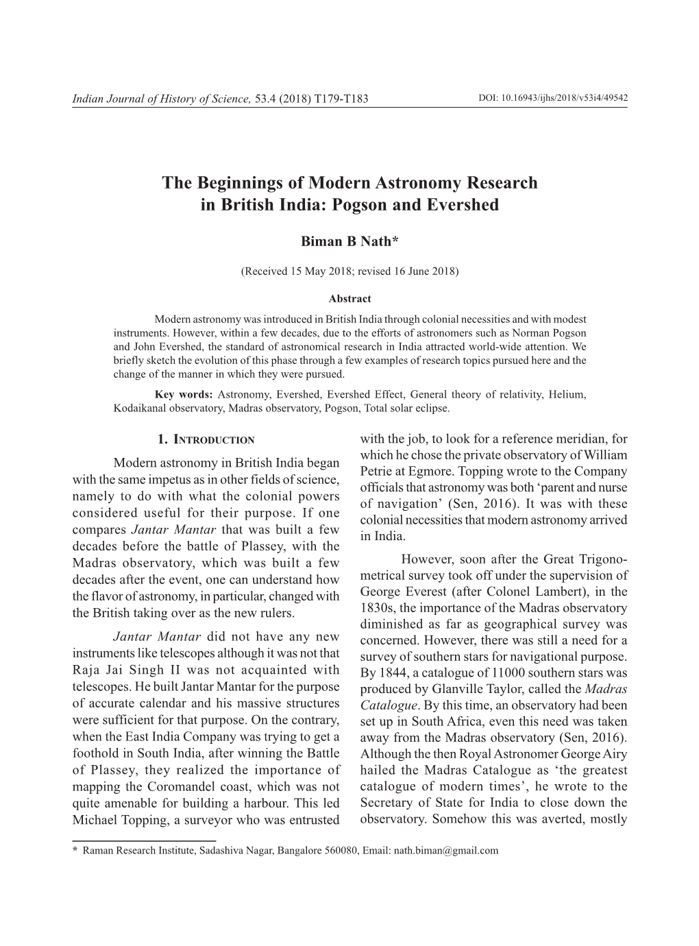 The Beginnings of Modern Astronomy Research in British India: Pogson and Evershed