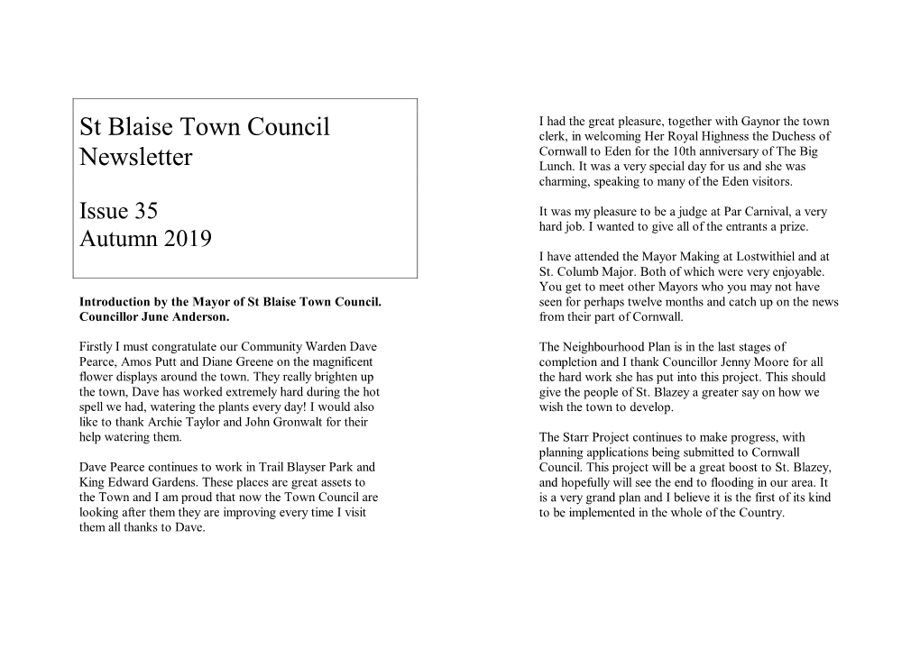 Autumn 2019 I Have Attended the Mayor Making at Lostwithiel and at St