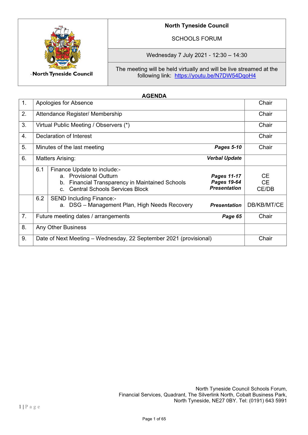 Schools Forum Agenda Pack