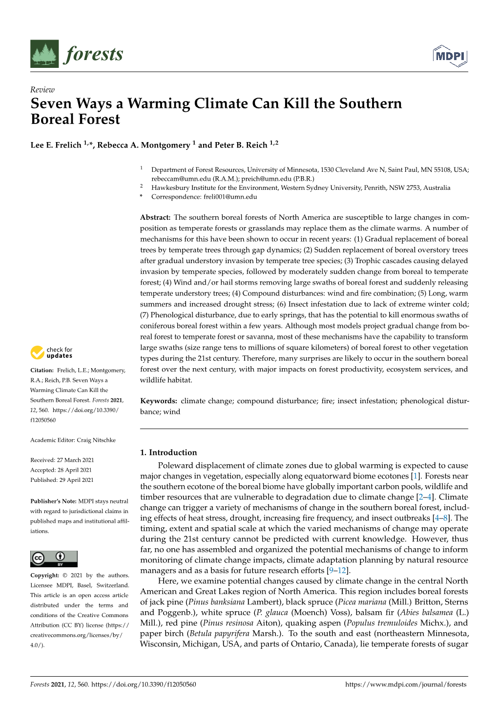 Seven Ways a Warming Climate Can Kill the Southern Boreal Forest