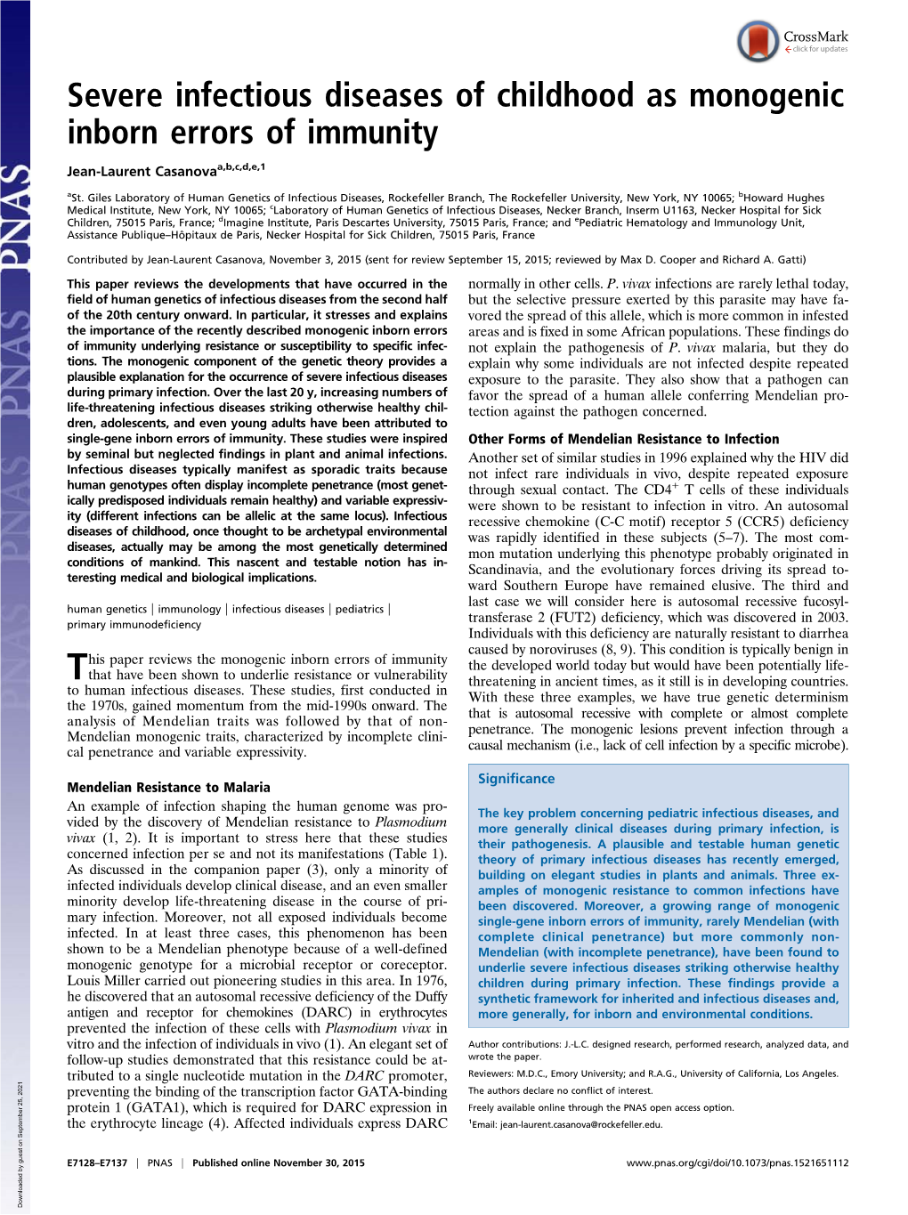 Severe Infectious Diseases of Childhood As Monogenic Inborn Errors of Immunity