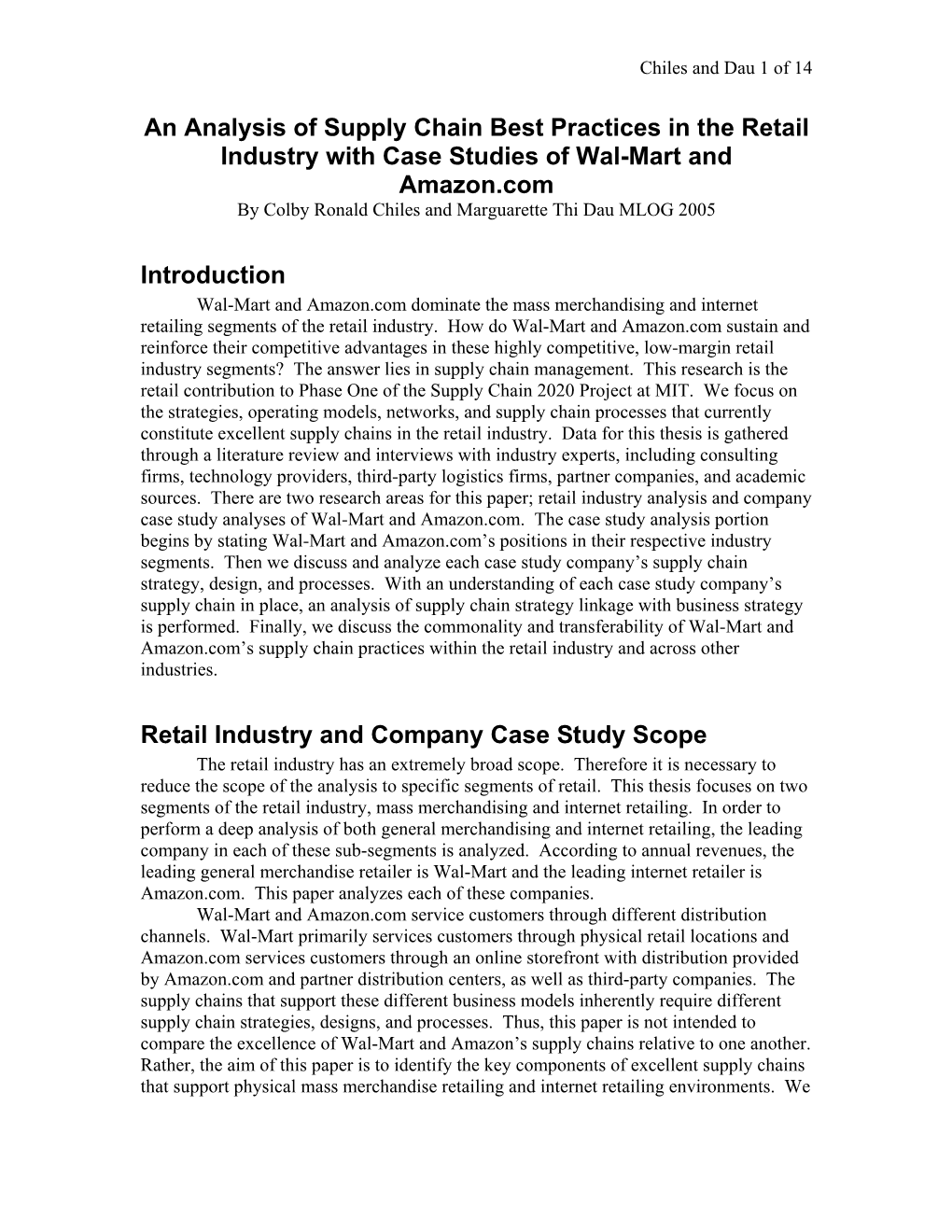 An Analysis of Supply Chain Best Practices in the Retail Industry With