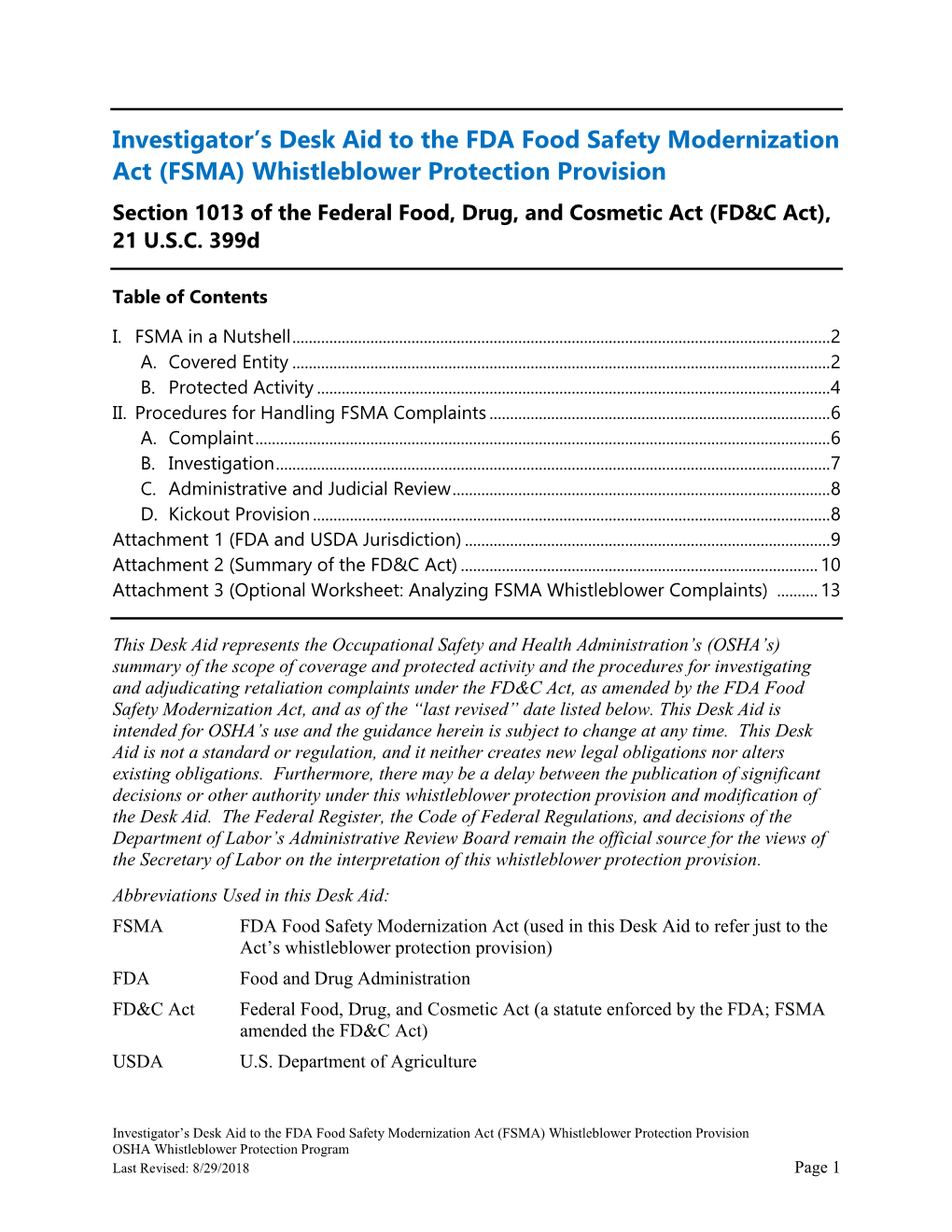 FDA Food Safety Modernization Act (FSMA) Desk