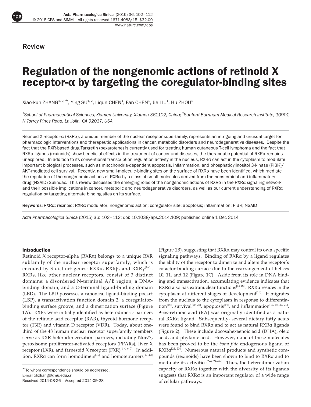 Regulation of the Nongenomic Actions of Retinoid X Receptor-Α by Targeting the Coregulator-Binding Sites