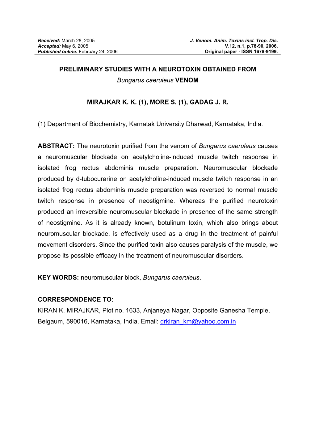 Isolation and Purification of Neurotoxin from Bungarus Caeruleus Venom