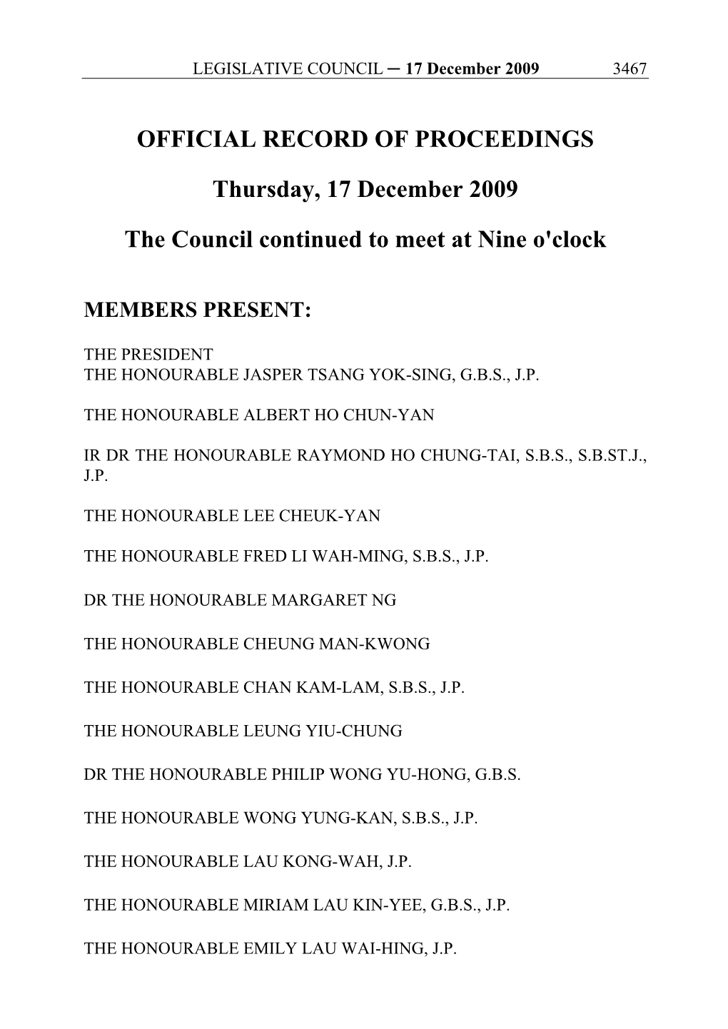 OFFICIAL RECORD of PROCEEDINGS Thursday, 17