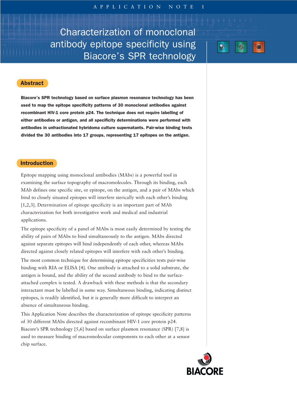 Characterization of Monoclonal Antibody Epitope Specificity Using Biacore’S SPR Technology