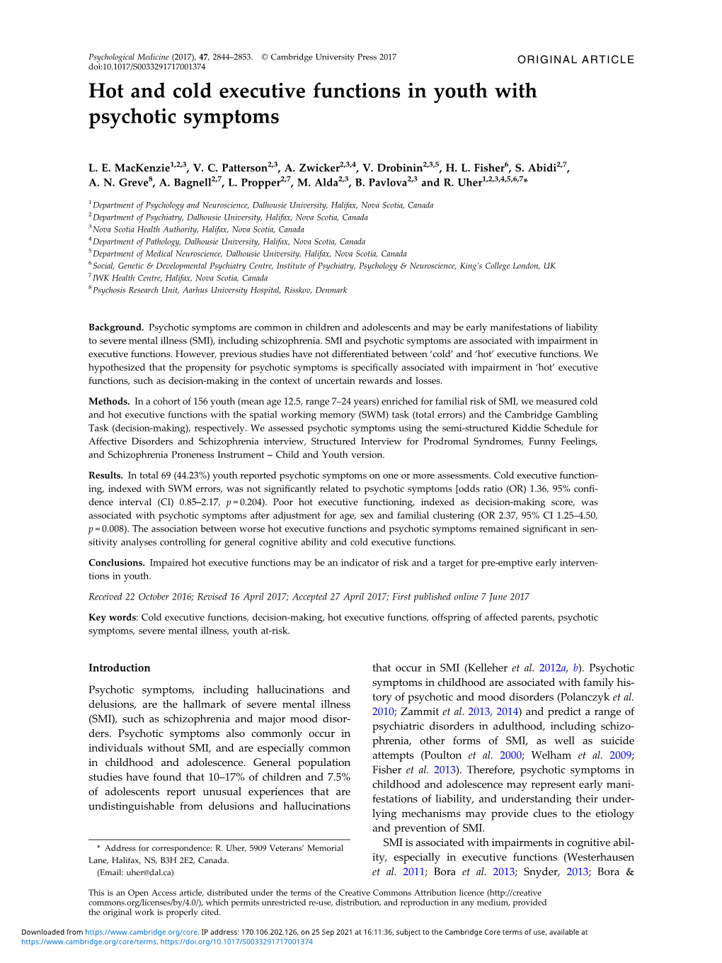 Hot and Cold Executive Functions in Youth with Psychotic Symptoms