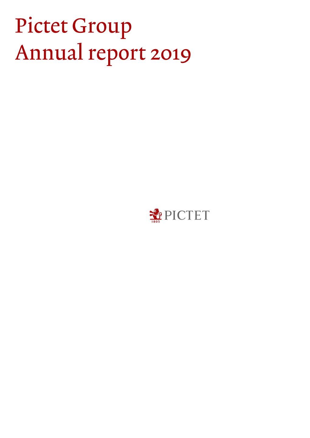 Pictet Group Annual Report 2019