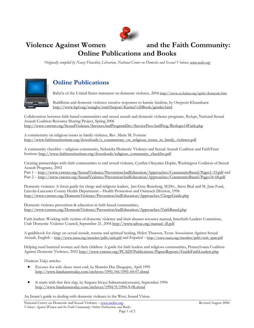 Violence Against Women and the Faith Community: Online