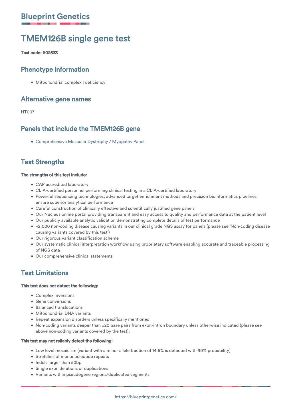 Blueprint Genetics TMEM126B Single Gene Test