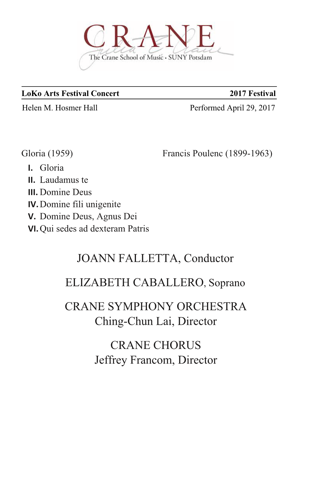 JOANN FALLETTA, Conductor ELIZABETH CABALLERO, Soprano