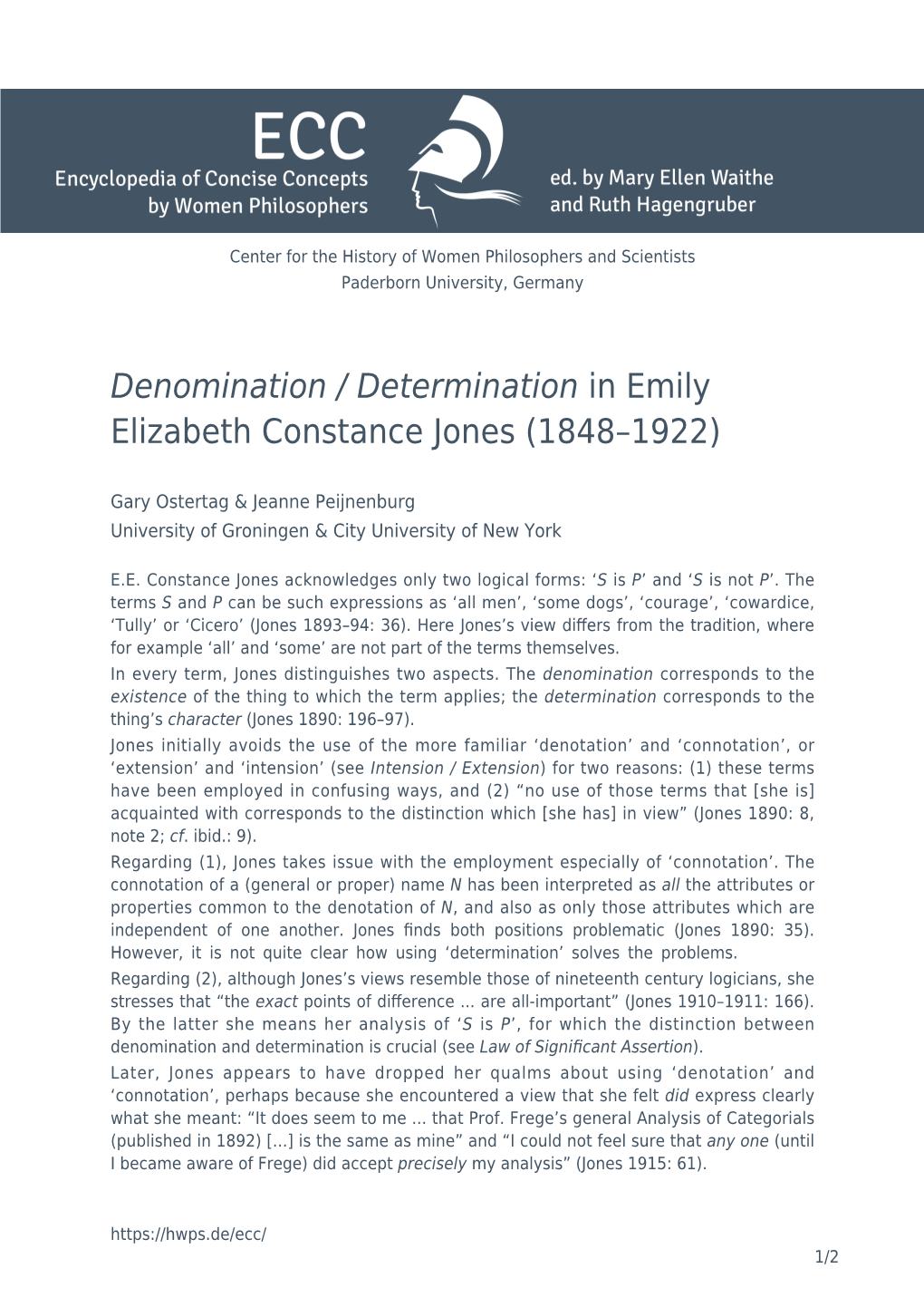 Denomination / Determination in Emily Elizabeth Constance Ones