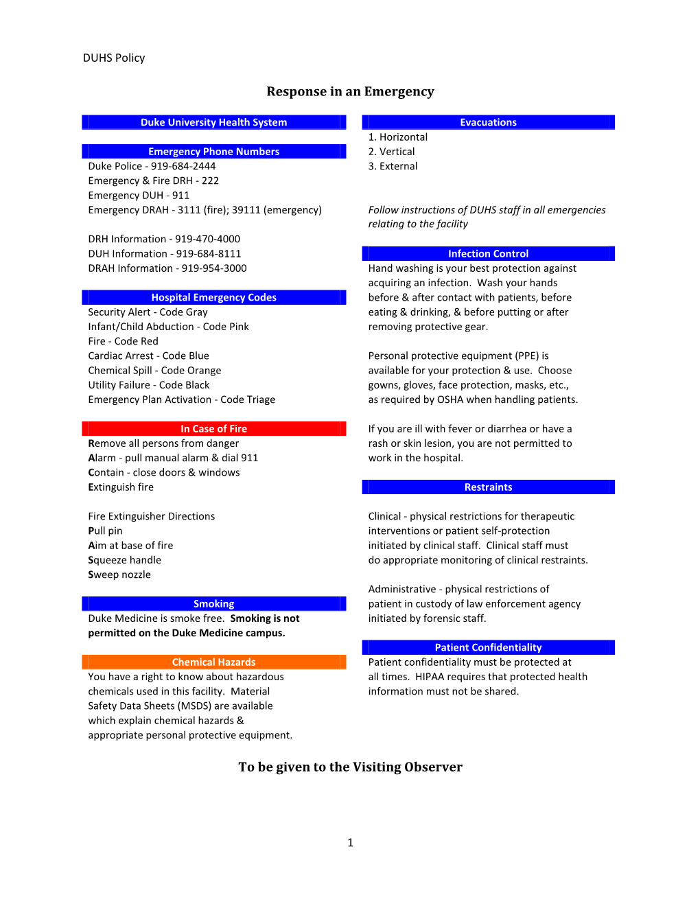 Emergency Response Information