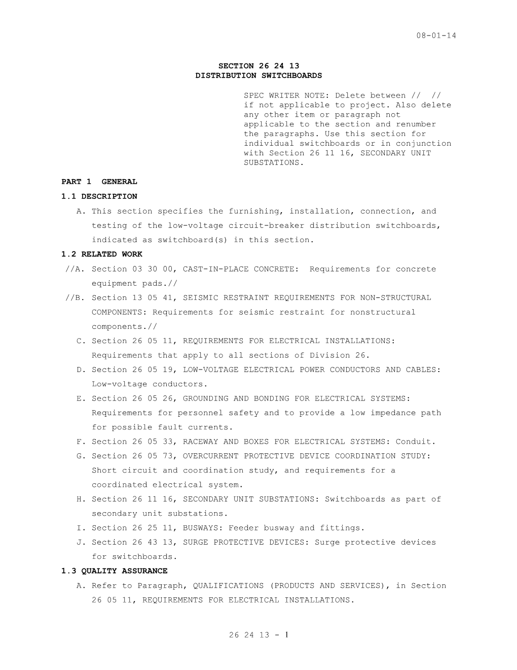 Section 26 24 13, Distribution Switchboards