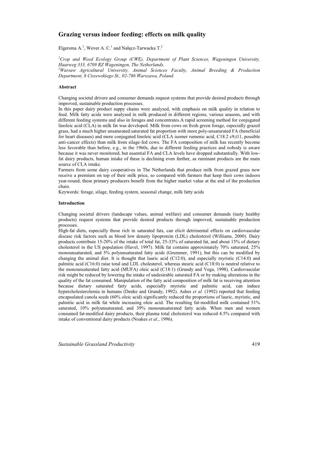 Grazing Versus Indoor Feeding: Effects on Milk Quality