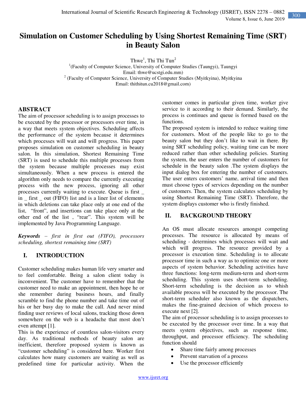 Simulation on Customer Scheduling by Using Shortest Remaining Time (SRT) in Beauty Salon