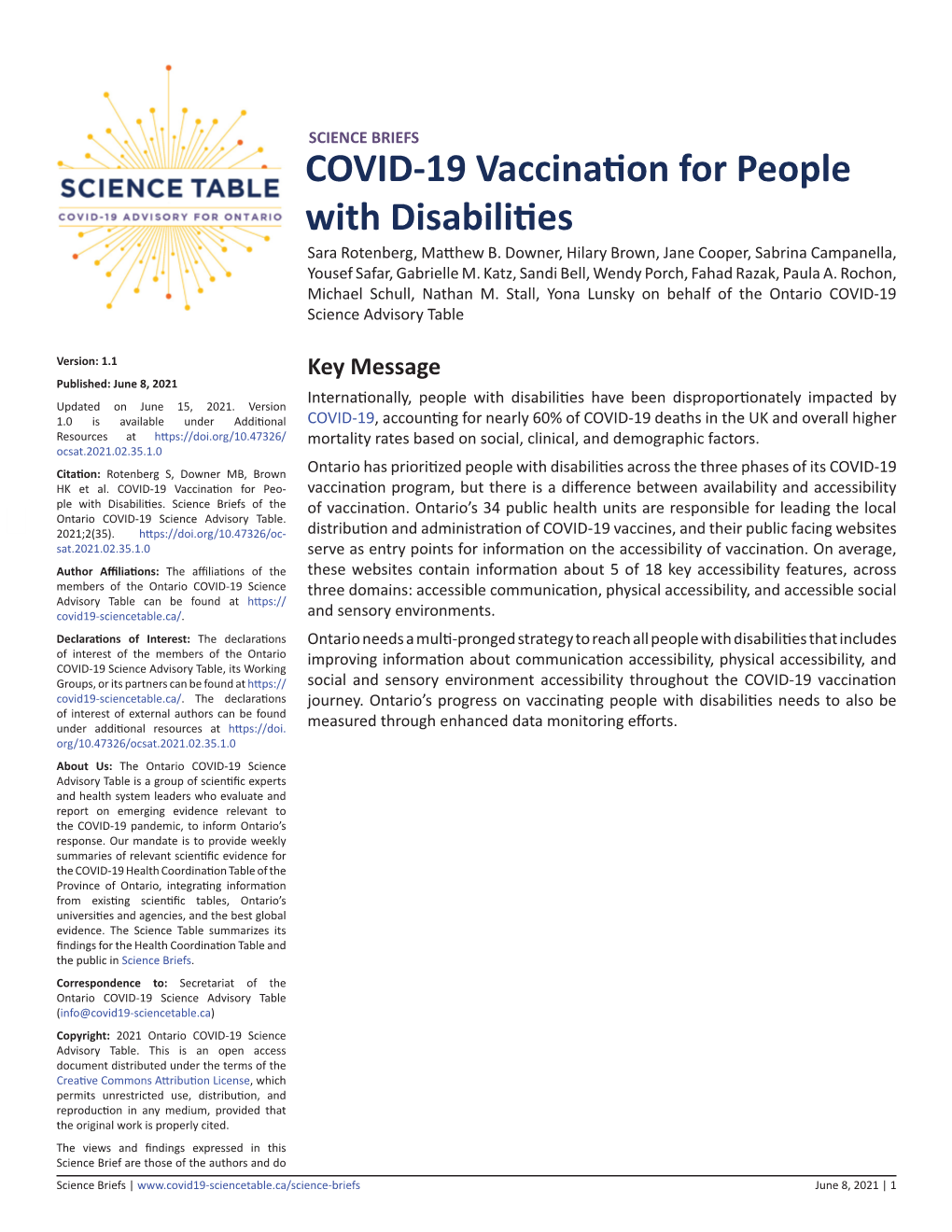 COVID-19 Vaccination for People with Disabilities HEX #FF6400 HEX #FFCAA9 Sara Rotenberg, Matthew B