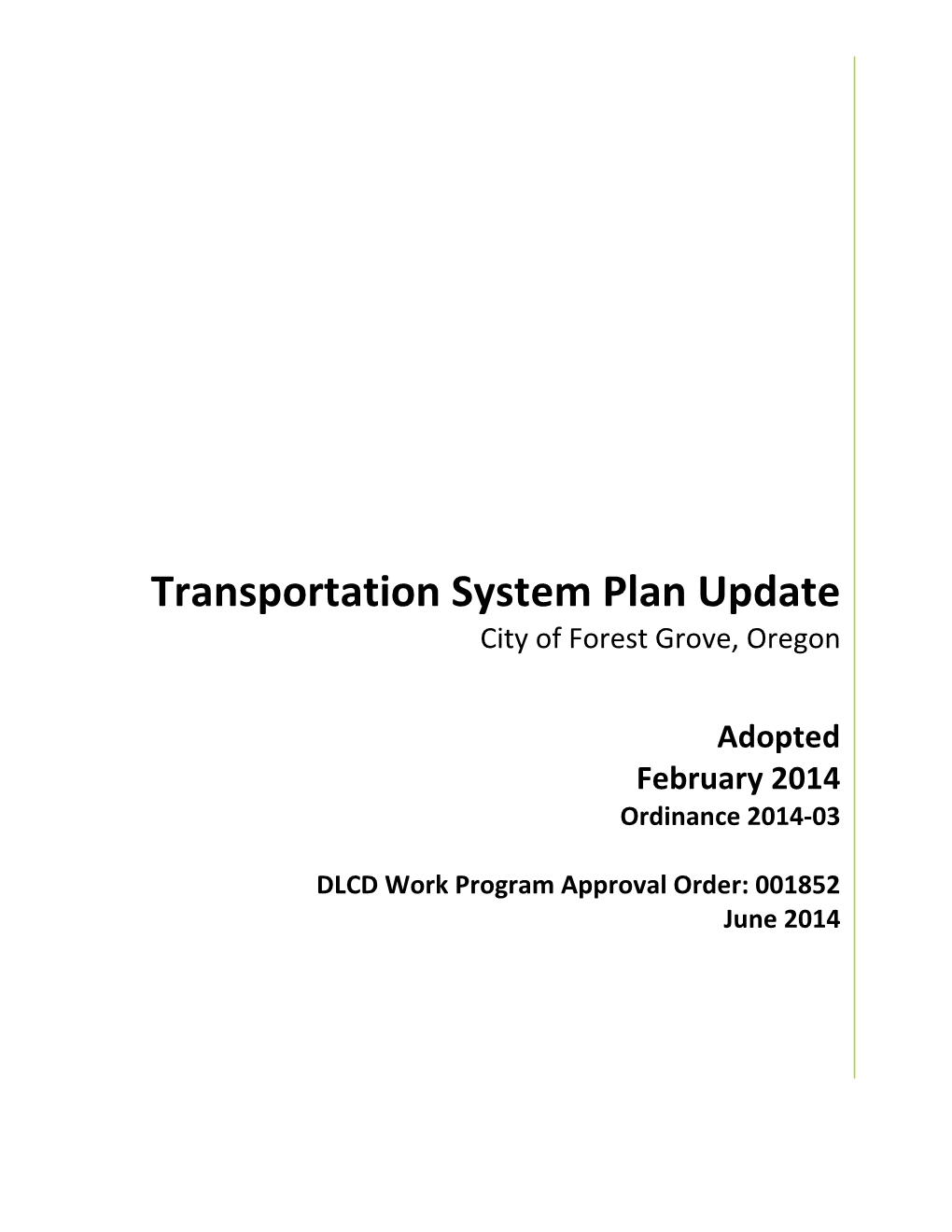 Transportation System Plan Update City of Forest Grove, Oregon